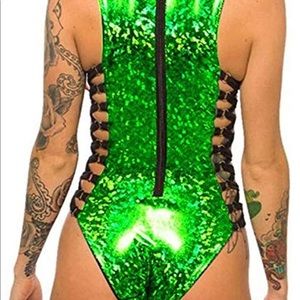 Holographic green bodysuit